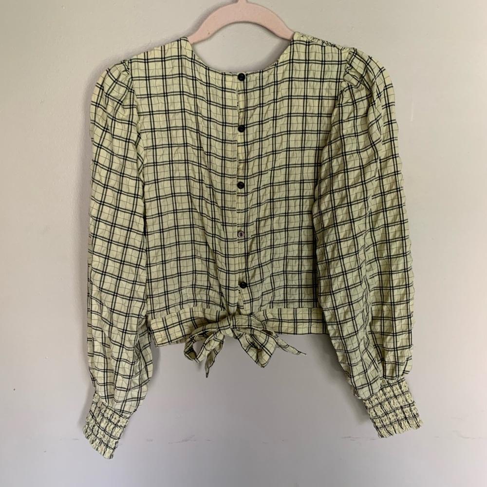 SOLD__Scotch & Soda | Smocked Tie-back Blouse Neutral Motif S - Picture 6 of 11